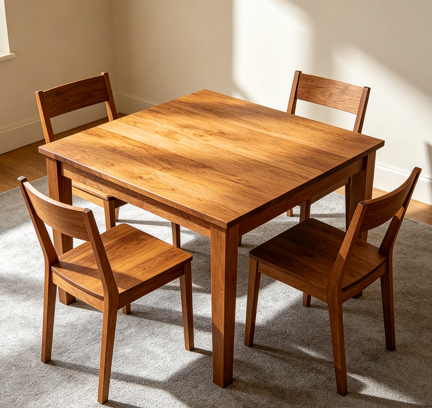 Square Solid Oak Dining Table for Four